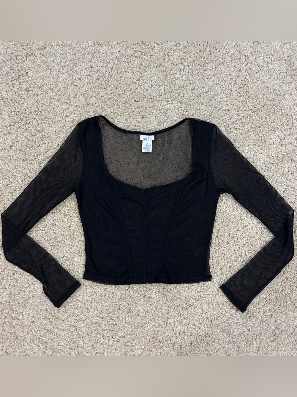 Y2K Rue21 Grunge Sheer Rave Long Sleeved Stretch Mesh Gothic Crop Top Size XS